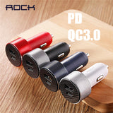 ROCK QC3.0 Quick Charger 30W PD Power Car Charger USB C Type-c Mobile Phone Charger for iPhone SAMSUNG HUAWEI white