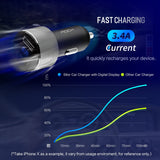 ROCK Mini Dual USB Car Charger LED Display Universal 3.4A Mobile Phone Tablet Fast Charging Usb Charger for Car 2 Usb Adapter white