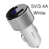 ROCK Mini Dual USB Car Charger LED Display Universal 3.4A Mobile Phone Tablet Fast Charging Usb Charger for Car 2 Usb Adapter white