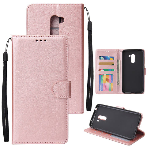 For Xiaomi Pocophone F1 Flip-type Leather Protective Phone Case with 3 Card Position Buckle Design Phone Cover  Rose gold