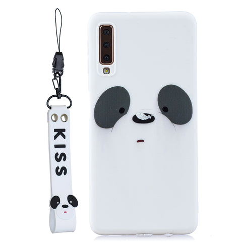 For Samsung A7 2018 Cartoon Lovely Coloured Painted Soft TPU Back Cover Non-slip Shockproof Full Protective Case with Lanyard white