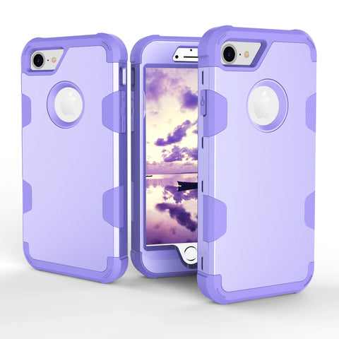 For iPhone 7 PC+ Silicone 2 in 1 Hit Color Tri-proof Shockproof Dustproof Anti-fall Protective Cover Back Case purple