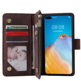 For HUAWEI P40 Case Smartphone Shell Wallet Design Zipper Closure Overall Protection Cellphone Cover  3 brown