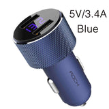 ROCK Mini Dual USB Car Charger LED Display Universal 3.4A Mobile Phone Tablet Fast Charging Usb Charger for Car 2 Usb Adapter black