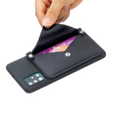 For HUAWEI P40/P40 Lite/P40 Pro Mobile Phone Cover with Pu Leather Card Holder + Hand Rope + Straddle Rope black