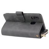For Samsung A10/A20/A30/A50/A30S/A50S Pu Leather  Mobile Phone Cover Zipper Card Bag + Wrist Strap black