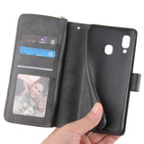 For Samsung A10/A20/A30/A50/A30S/A50S Pu Leather  Mobile Phone Cover Zipper Card Bag + Wrist Strap black