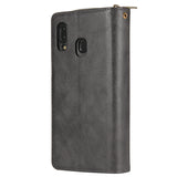 For Samsung A10/A20/A30/A50/A30S/A50S Pu Leather  Mobile Phone Cover Zipper Card Bag + Wrist Strap black