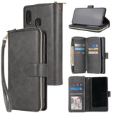 For Samsung A10/A20/A30/A50/A30S/A50S Pu Leather  Mobile Phone Cover Zipper Card Bag + Wrist Strap black
