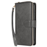 For Samsung A10/A20/A30/A50/A30S/A50S Pu Leather  Mobile Phone Cover Zipper Card Bag + Wrist Strap black