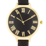 Gold Watch With Black Leather Strap