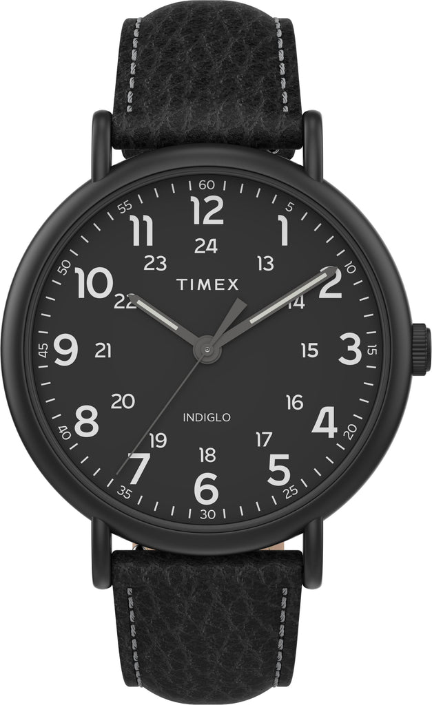 Timex TW2T73400 Men's Weekender   XL 43mm 2-piece Black Leather Strap Watch