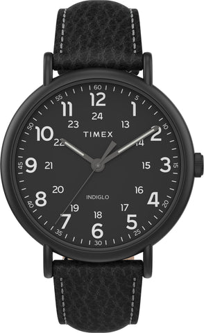 Timex TW2T73400 Men's Weekender   XL 43mm 2-piece Black Leather Strap Watch