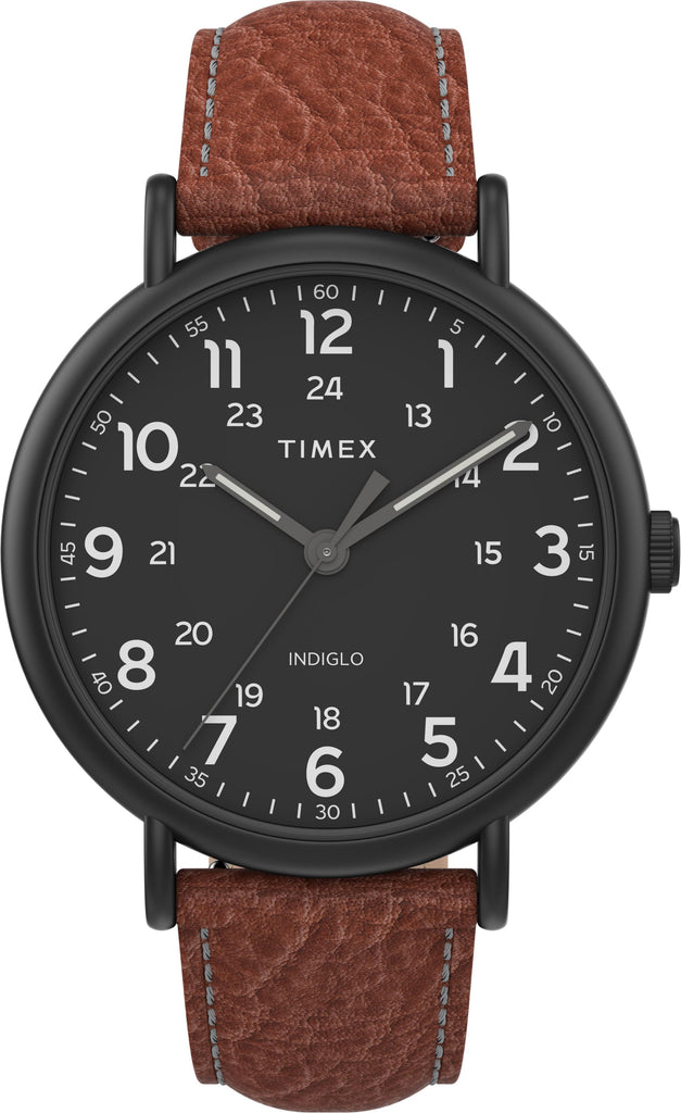 Timex TW2T73500 Men's Weekender   XL 43mm 2-piece Brown Leather Strap Watch