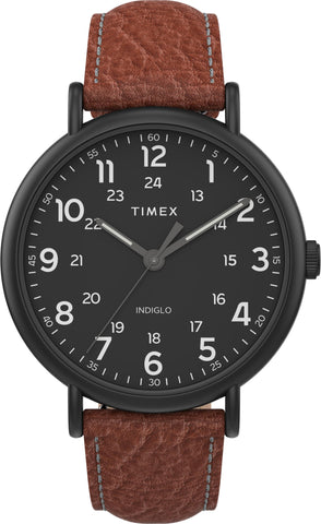 Timex TW2T73500 Men's Weekender   XL 43mm 2-piece Brown Leather Strap Watch