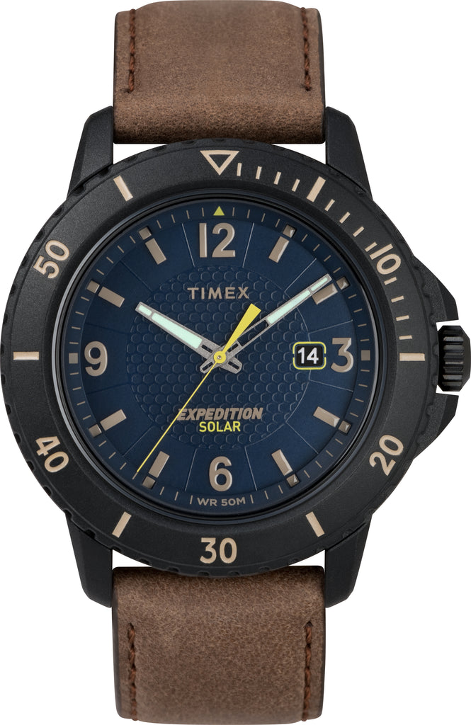 Timex TW4B14600 Men's Expedition   Gallatin Solar Powered Brown Leather Strap Watch