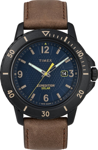 Timex TW4B14600 Men's Expedition   Gallatin Solar Powered Brown Leather Strap Watch