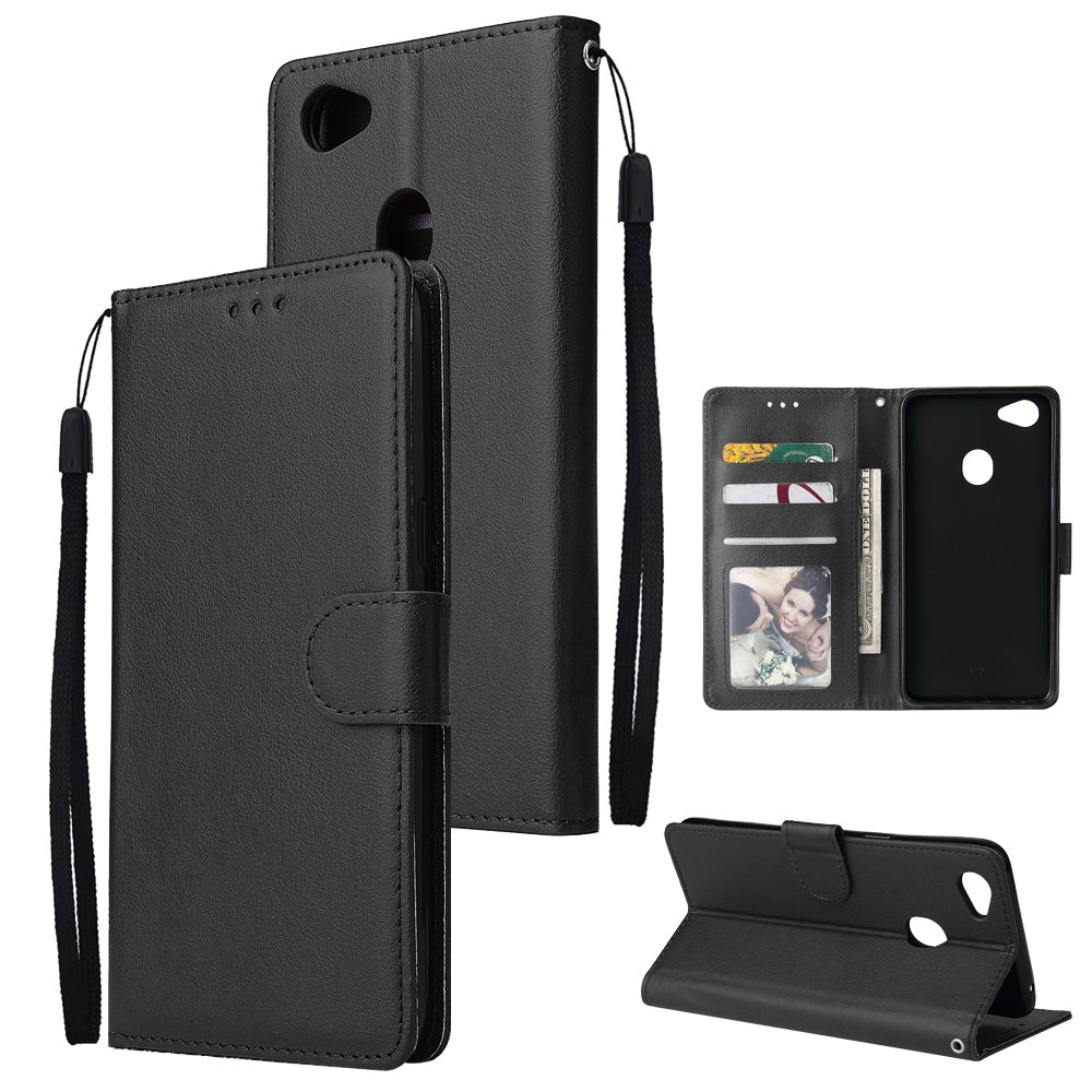 For OPPO F7 Wallet-type PU Leather Protective Phone Case with Buckle & 3 Card Position black