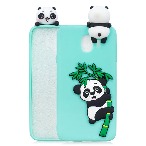 For Samsung J4 2018/J4 Plus Phone Case 3D Cartoon Panda Bamboo Cellphone Back Shell Shockproof Smartphone Cover Light blue