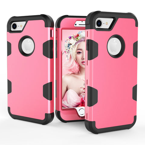 For iPhone 7 PC+ Silicone 2 in 1 Hit Color Tri-proof Shockproof Dustproof Anti-fall Protective Cover Back Case Rose red + black