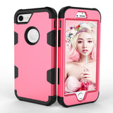 For iPhone 7 PC+ Silicone 2 in 1 Hit Color Tri-proof Shockproof Dustproof Anti-fall Protective Cover Back Case Rose red + black