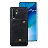 For Huawei P30 pro Double Buckle Non-slip Shockproof Cell Phone Case with Card Slot Bracket black