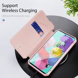 For Samsung A71 Magnetic Protective Case Bracket with Card Slot Leather Mobile Phone Cover Pink