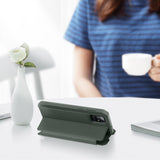 For Samsung A71 Magnetic Protective Case Bracket with Card Slot Leather Mobile Phone Cover Dark green