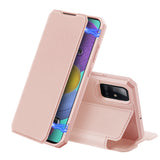 For Samsung A71 Magnetic Protective Case Bracket with Card Slot Leather Mobile Phone Cover Pink
