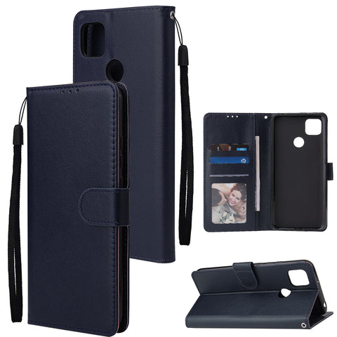 For Redmi 9A/Redmi 9C PU Leather Mobile Phone Cover with 3 Cards Slots Phone Frame blue