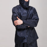 Men Raincoat Suits Outdoor Breathable Waterproof Rainwear Riding Rain Coat  + Pants Navy_XXL