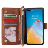 For HUAWEI P40 Case Smartphone Shell Wallet Design Zipper Closure Overall Protection Cellphone Cover  4 brown