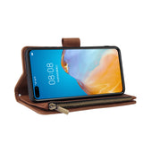For HUAWEI P40 Case Smartphone Shell Wallet Design Zipper Closure Overall Protection Cellphone Cover  4 brown