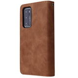 For HUAWEI P40 Case Smartphone Shell Wallet Design Zipper Closure Overall Protection Cellphone Cover  4 brown