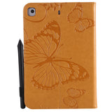 For iPad mini 1/2/3/4 Fashion Butterfly Embossed PU Leather Magnetic Closure Stand Case Auto Wake/Sleep Cover with Pen Slot green