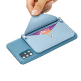 For HUAWEI P40/P40 Lite/P40 Pro Mobile Phone Cover with Pu Leather Card Holder + Hand Rope + Straddle Rope blue