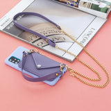 For HUAWEI P40/P40 Lite/P40 Pro Mobile Phone Cover with Pu Leather Card Holder + Hand Rope + Straddle Rope purple