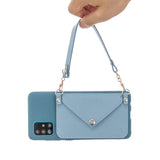 For HUAWEI P40/P40 Lite/P40 Pro Mobile Phone Cover with Pu Leather Card Holder + Hand Rope + Straddle Rope blue