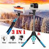 Portable Extendable Monopod Selfie Stick Tripod Bluetooth Remote for Phone Camera GoPro blue