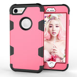 For iPhone 7 PC+ Silicone 2 in 1 Hit Color Tri-proof Shockproof Dustproof Anti-fall Protective Cover Back Case Rose red + black