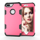 For iPhone 7 plus PC+ Silicone 2 in 1 Hit Color Tri-proof Shockproof Dustproof Anti-fall Protective Cover Back Case Rose red + black