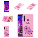 For Samsung A9 2018 Cartoon Lovely Coloured Painted Soft TPU Back Cover Non-slip Shockproof Full Protective Case with Lanyard Rose red