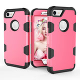 For iPhone 7 PC+ Silicone 2 in 1 Hit Color Tri-proof Shockproof Dustproof Anti-fall Protective Cover Back Case Rose red + black