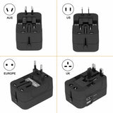 Universal Travel Adapter International Power Outlet Plug 2 USB black