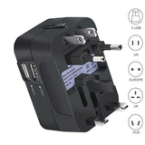 Universal Travel Adapter International Power Outlet Plug 2 USB black