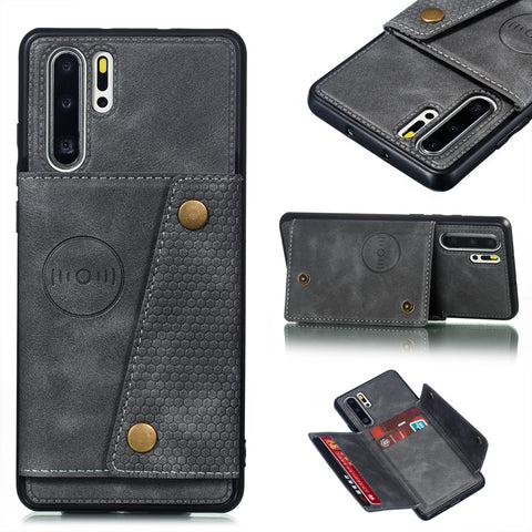 For Huawei P30 pro Double Buckle Non-slip Shockproof Cell Phone Case with Card Slot Bracket gray