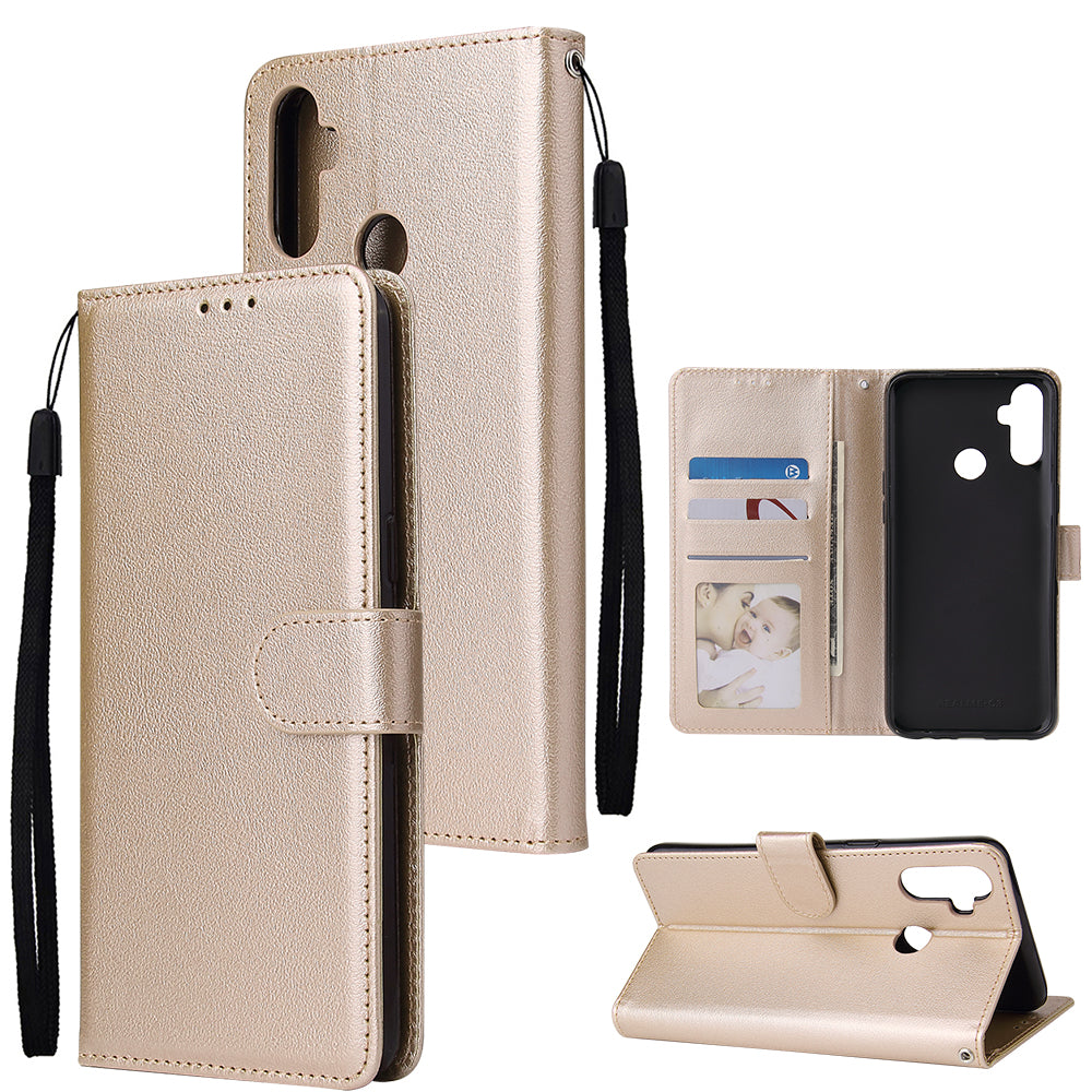 For OPPO Realme C3/Realme 6 PU Leather Mobile Phone Cover with 3 Cards Slots Phone Frame Gold