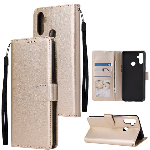 For OPPO Realme C3/Realme 6 PU Leather Mobile Phone Cover with 3 Cards Slots Phone Frame Gold