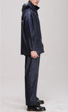 Men Raincoat Suits Outdoor Breathable Waterproof Rainwear Riding Rain Coat  + Pants Navy_XXL