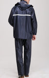 Men Raincoat Suits Outdoor Breathable Waterproof Rainwear Riding Rain Coat  + Pants Navy_XXL